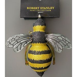 Robert Stanley 4.5" Glitter Bumblebee Christmas Tree Ornament Blown Glass‎ NWT